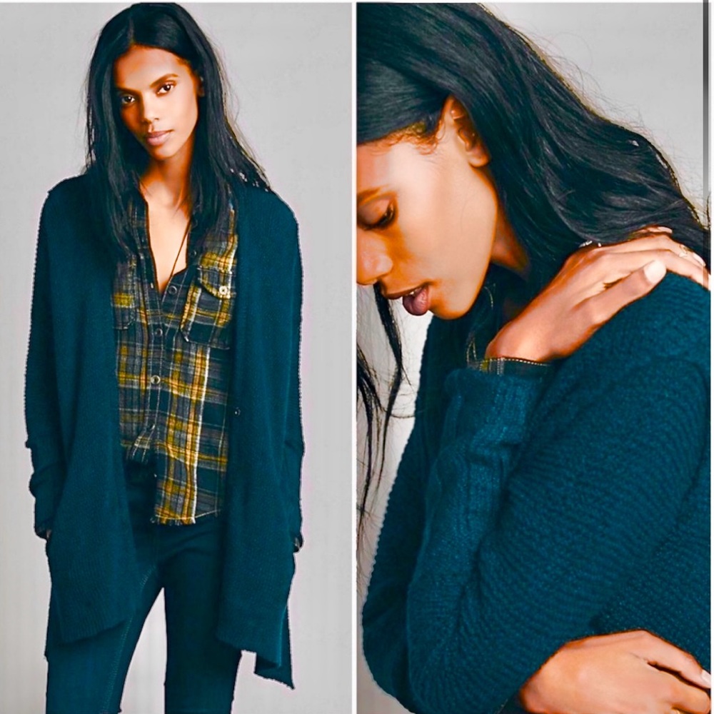 Free People Navy Shark Bite Knit Cardigan - Size S